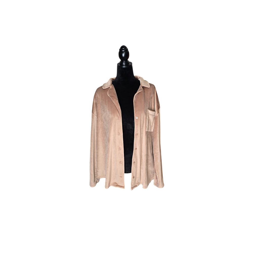 O.N.L.Y. Women’s XL Taupe Velour Button Down Shirt Long Sleeve Oversized Y2K